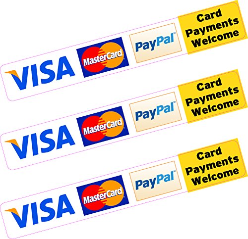 3 x Paypal Visa mastercard Carte Crédit paiement Sticker vinyle imprimé Shop Taxi