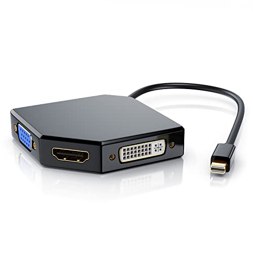 Adaptateur 3 en 1 Mini DisplayPort vers HDMI VGA ou DVI - Adaptateur vidéo 3 en 1 - PC MAC - Contacts plaqués or - HDTV 1080p Full HD - Brillant