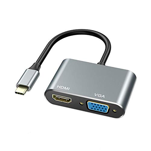 Adaptateur USB C vers HDMI VGA avec HDMI 4K, VGA 1080p, Adaptateur USB C 2 en 1 Hub Thunderbolt 3 vers HDMI VGA pour MacBook/MacBook Pro/Air, Chromebook Pixel, LenovoYoga et Plus