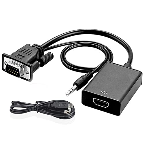 Adaptateur VGA vers HDMI avec câble Audio 3,5 mm et câble d'alimentation, convertisseur VGA vers HDMI 1080p 60Hz, Compatible avec Le VGA mâle et Le HDMI Femelle pour Les TV, projecteurs et moniteurs.