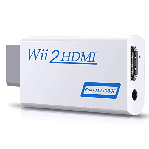 APKLVSR Adaptateur Wii vers HDMI, Convertisseur Wii vers HDMI,Connecteur de console de jeu Wii vers vidéo HDMI 60Hz 720P 1080P + Sortie Audio 3,5 mm pour Tous Les Modes d'affichage Wii(Blanc)