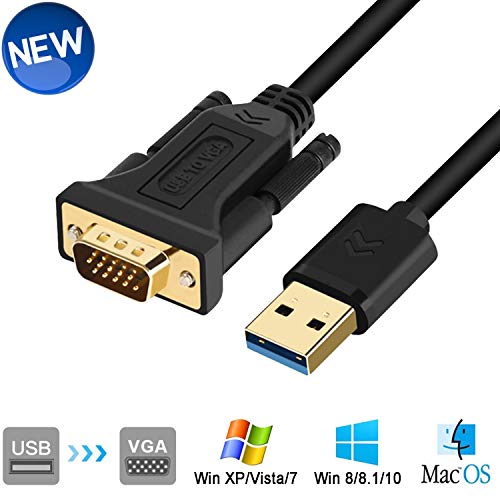 Câble adaptateur USB vers VGA compatible macOS et Windows XP/Vista/10/8/7 - USB 3.0 vers VGA mâle - Convertisseur adaptateur pour écran 1080p (2 m)