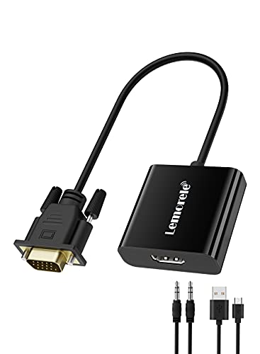 Lemorele VGA vers HDMI Adaptateur 1080P 60Hz VGA Mâle vers HDMI Femelle Convertisseur avec Audio et Câble de Recharge USB Connexion Ordinateur Ordinateur Portable, PC à HDTV
