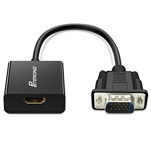 PETERONG Adaptateur VGA vers HDMI 1080P@60Hz Convertisseur VGA Mâle vers HDMI Femelle avec Prise Audio 3,5mm pour PC, Laptop, TV Box vers à HDTV, Moniteur, Projecteur, Écran