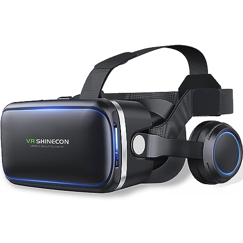 FIYAPOO VR Casque Lunettes avec écouteurs Glasses de réalité virtuelle Casque VR Lunettes pour cinéfilms Réalité Virtuelle Compatible avec Mobiles Android/iPhone de 4,7 à 6,6 Pouces, Cadeaux de Noël